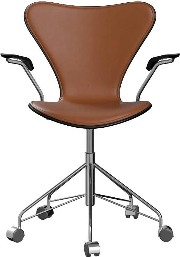 Ghế Xoay SERIES 7, 3217, W50 x D52 x H78/90 cm, Bọc Mặt Trước, Gỗ Coloured Ash Đen, Da Soft Leather Walnut, Chân Thép Mạ Chrome